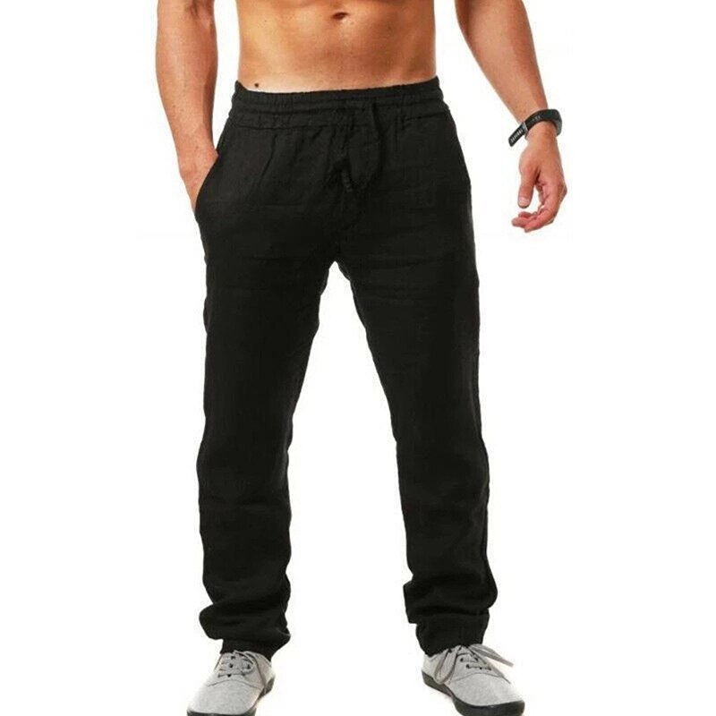 Men lyester Trousers Summer Pants 3XL Casual Male Solid Elastic Waist Straight Loose Pants Plus Size. 