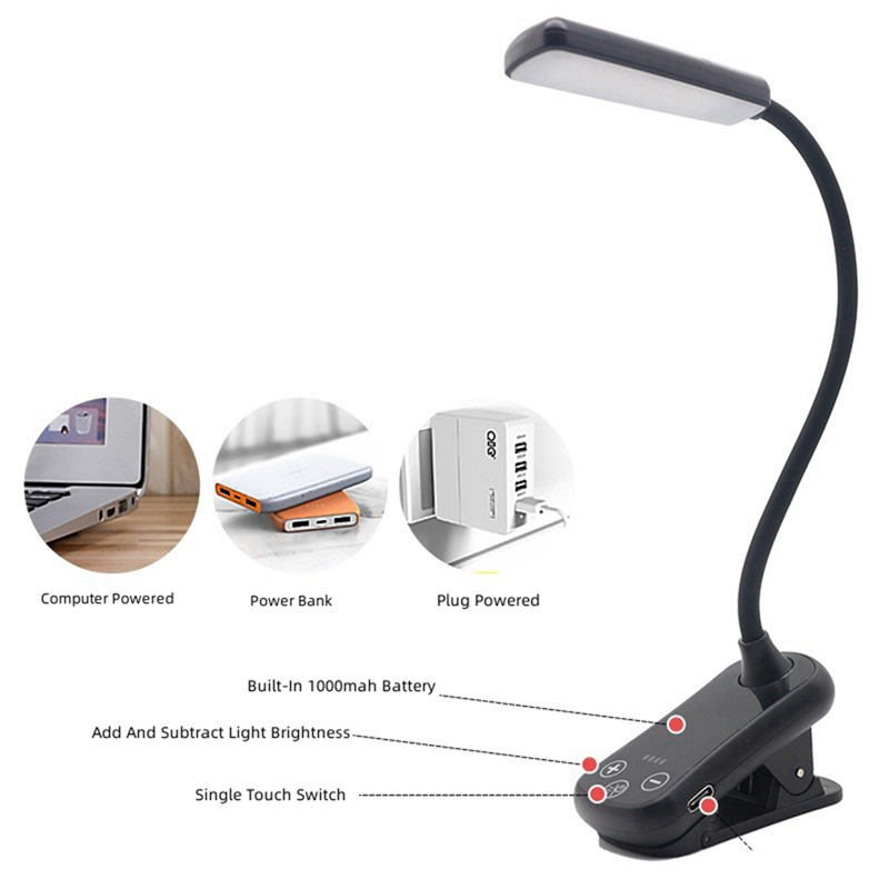 LED Clip on Book Light Portable Reading Light Book Lamp 3 Colors 8 Brightness USB Rechargeable Light Mini Desk Lamp. 