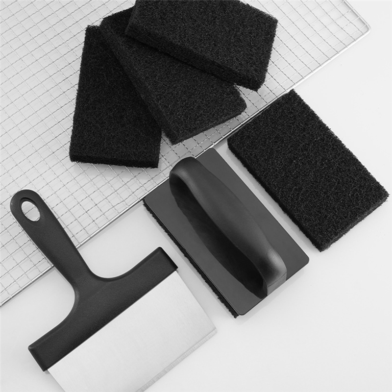 1Set Blackstone Griddle Cleaning Kit Flat Top Scouring Pads Non Scratch Griddle Scrubber Cleaning Pad Stainless Steel with 6In Grill Scraper. 