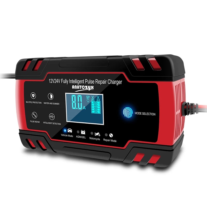 ANHTCzyx Car Battery Charger 12v 8a 24v 4a Smart Fast Charging AGM GEL Wet Lead Acid LCD Battery Charger. 