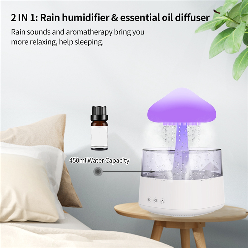 Rain Cloud Humidifier USB Night Light for Room Office AromaDiffuser Water Drop Sound with Remote Control Humidifier -A. 