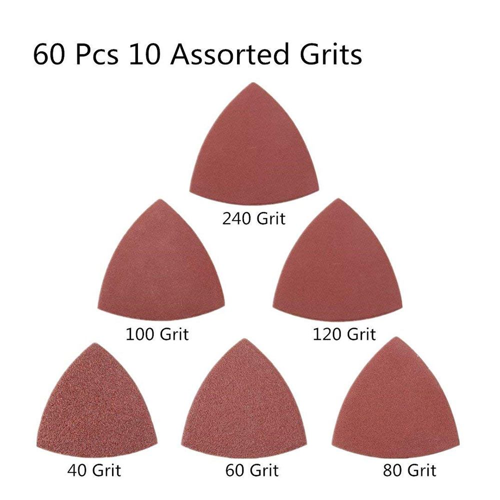 60pcs Triangle-Sandpaper, Fit 3-1/8 Inch ,40 60 80 100 120 240 Grits