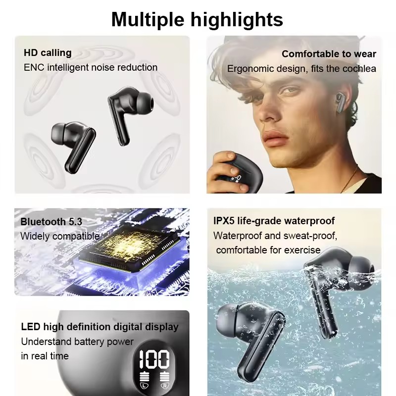Timack® 895B TWS Wireless Earbuds Noise Canceling Waterproof Ear Buds in-Ear Stereo Headphones with LED Display Charging Case. 