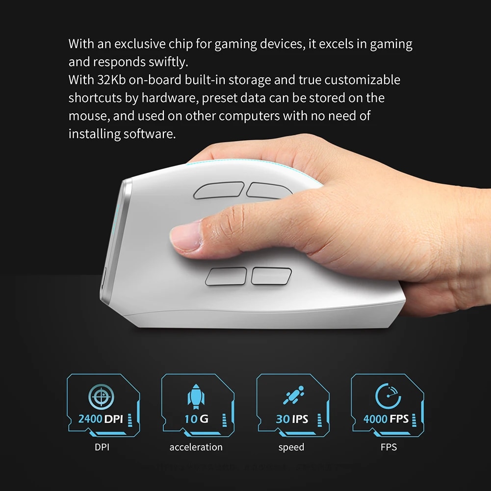 ZELOTES F-36 Wireless Vertical Mouse 2.4G Bluetooth-compatible Mice 2400 DPI 8 Buttons Gaming Mouse for Computer Laptop Desktop. 