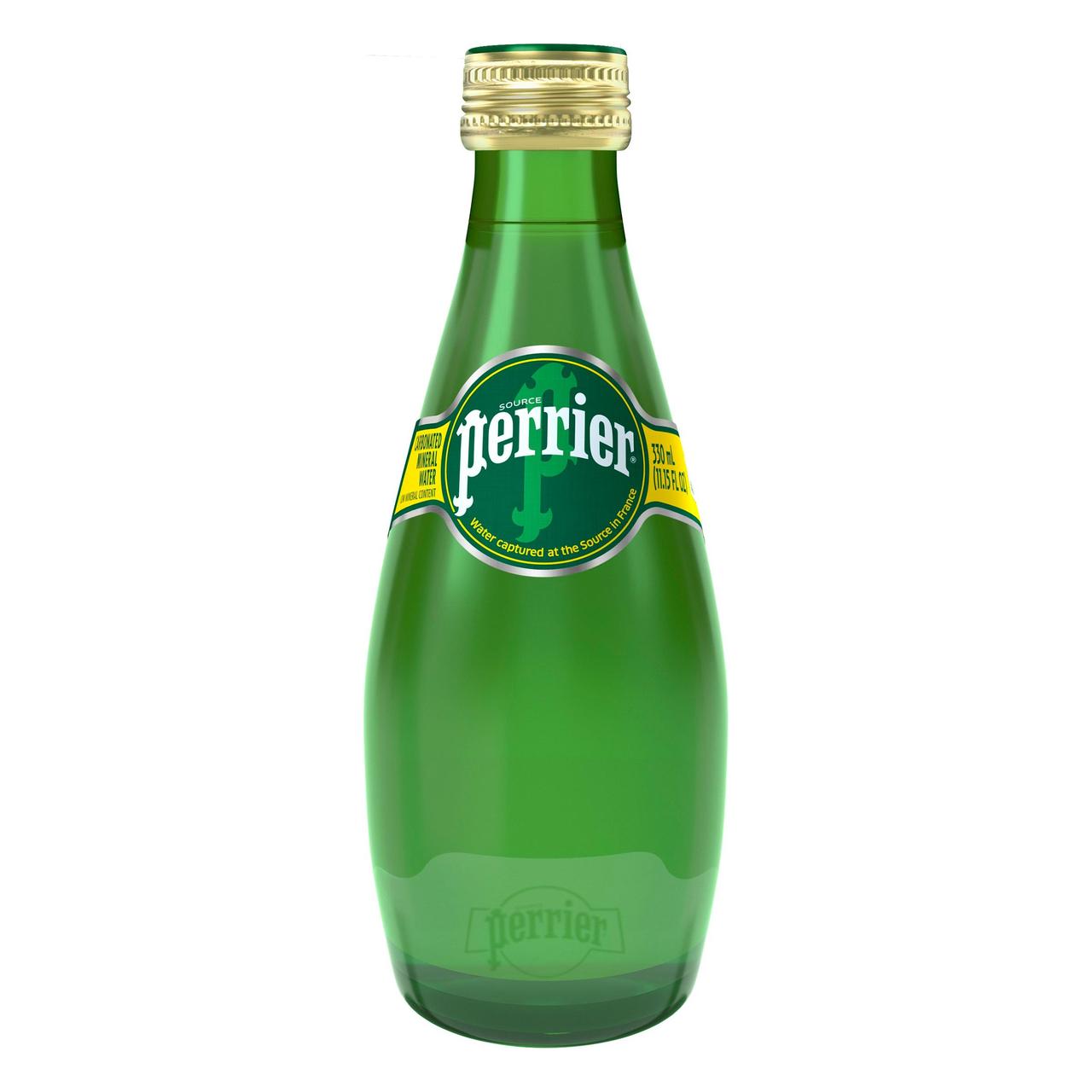 Perrier Sparkling Natural Mineral Water Glass Bottle 330ml. 