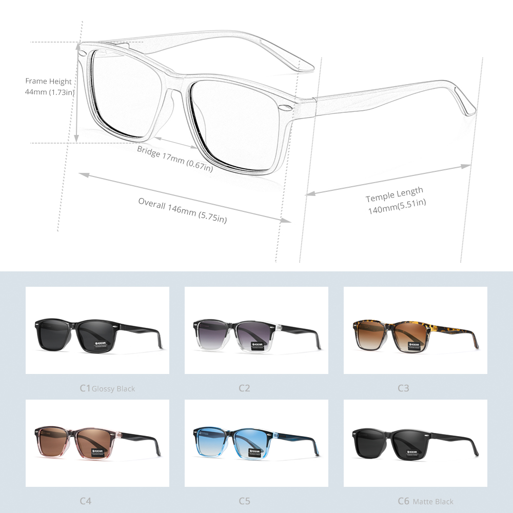 KDEAM All Matching Square Polarized Sunglasses For Men Women TR90 Material Frame Spring Hinges KD398. 