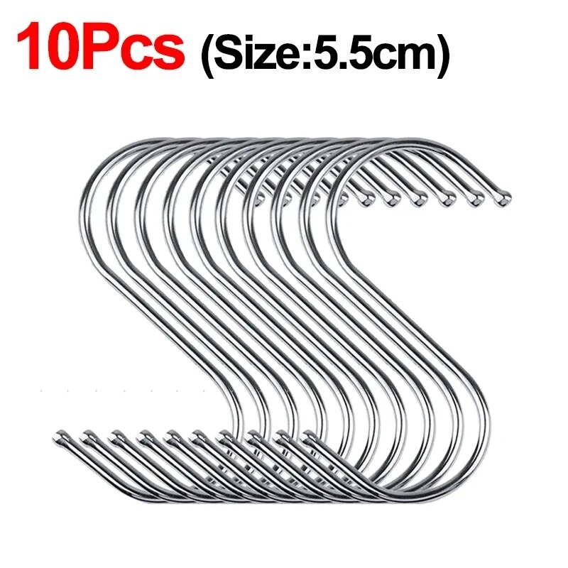 20/10Pcs Stainless Steel S-shaped Hook Kitchen Bedroom Bathroom Railing S Hanger Multi-function Towels Clothes Rack Three Sizes
