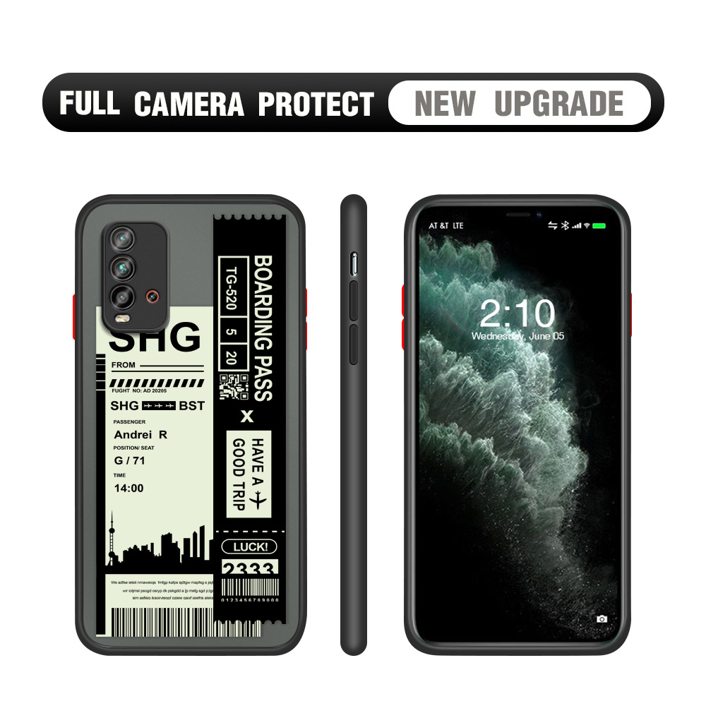 Hontinga for Redmi 9T / Redmi 9 Power Case Cute Air Ticket City Scenery Camera Shockproof Protection Cases Edge Frosted Transparent Phone Cover