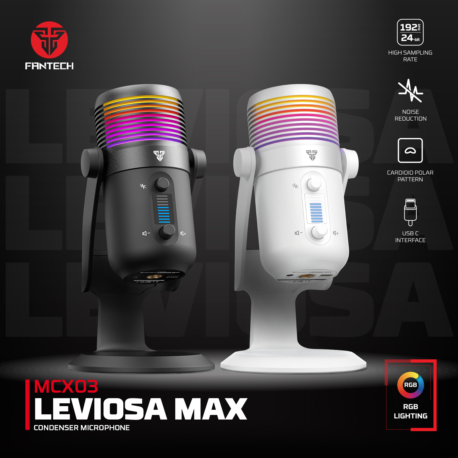 FANTECH MCX03 Leviosa Max Condenser Microphone For Desktop Computer Microphone With RGB Noise Cancellation Microphone