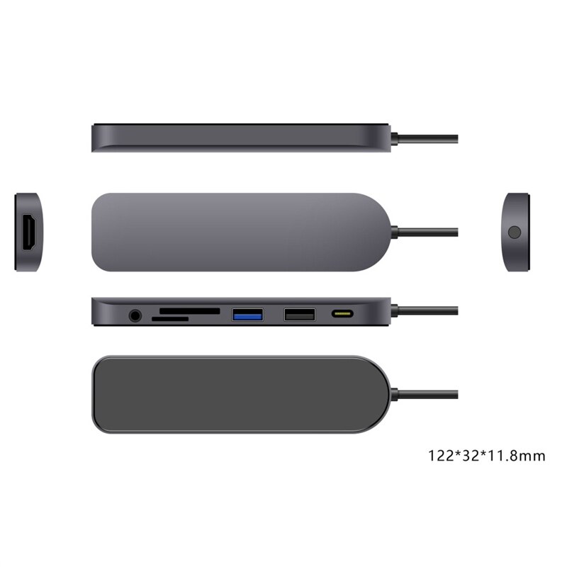 【happy one】USB C Hub 7-In-1 Type C Adapter with 4K HDMI PD Charging USB 3.0 SD/TF 3.5mm Ports for Surface Dell HP. 