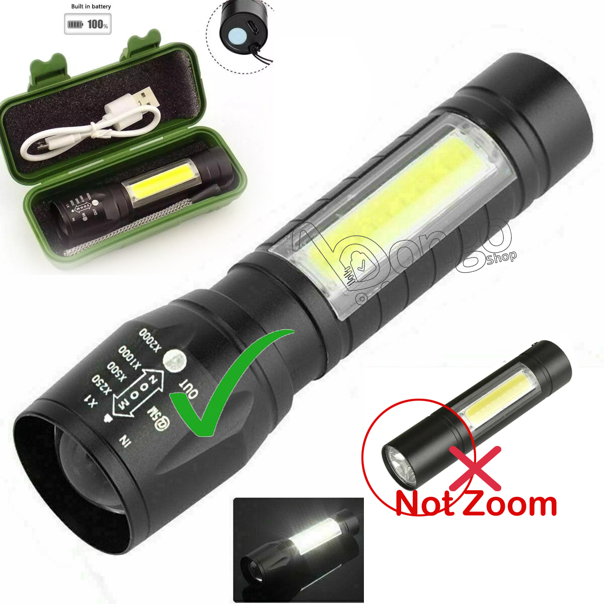 Flash light And Telescopic Zoom Torch Light xpe+cob light energy saving