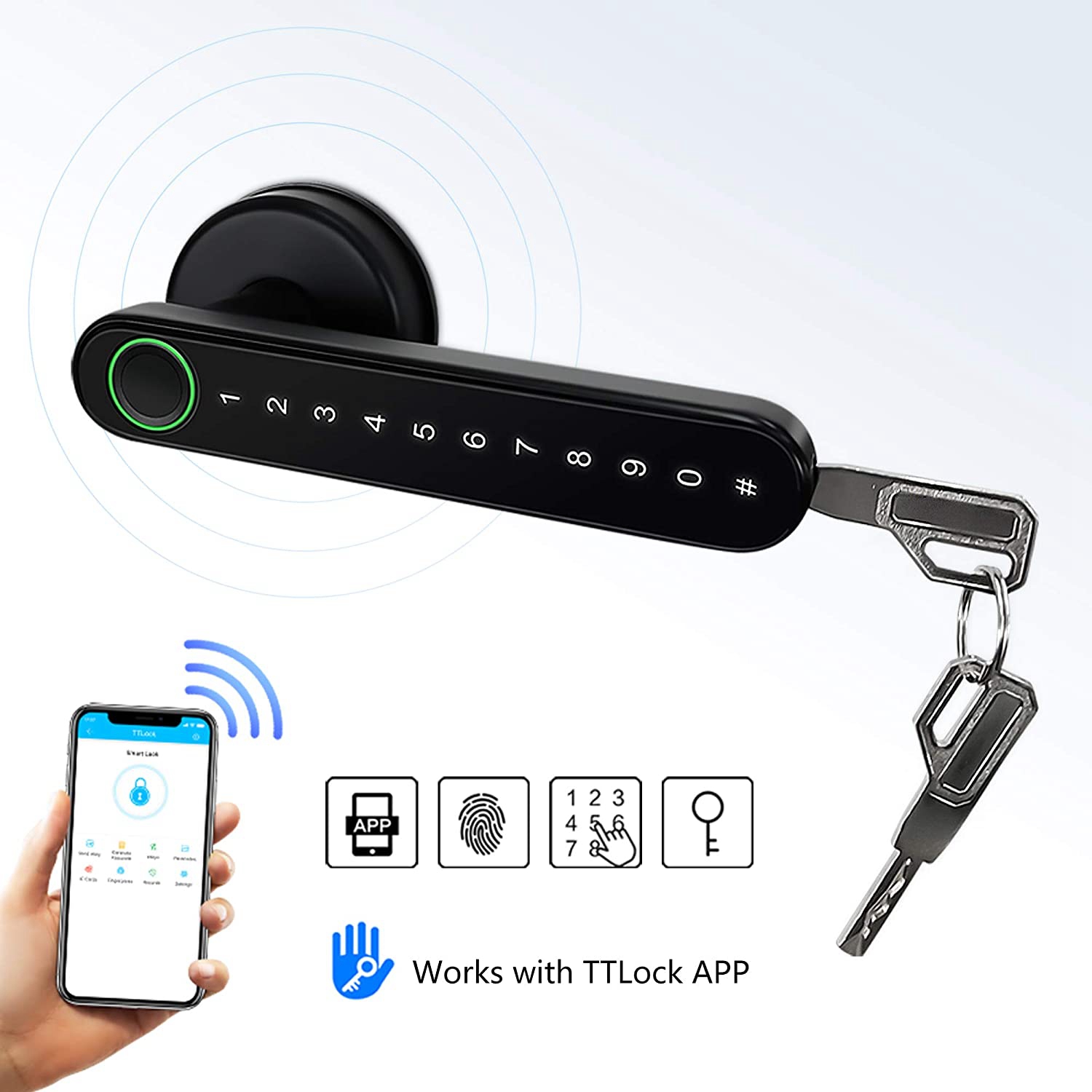 Fingerprint Door Lock with Bluetooth for TTLock Electronic Lock with Biometrics Fingerprint/Password/Key/App Unlock. 