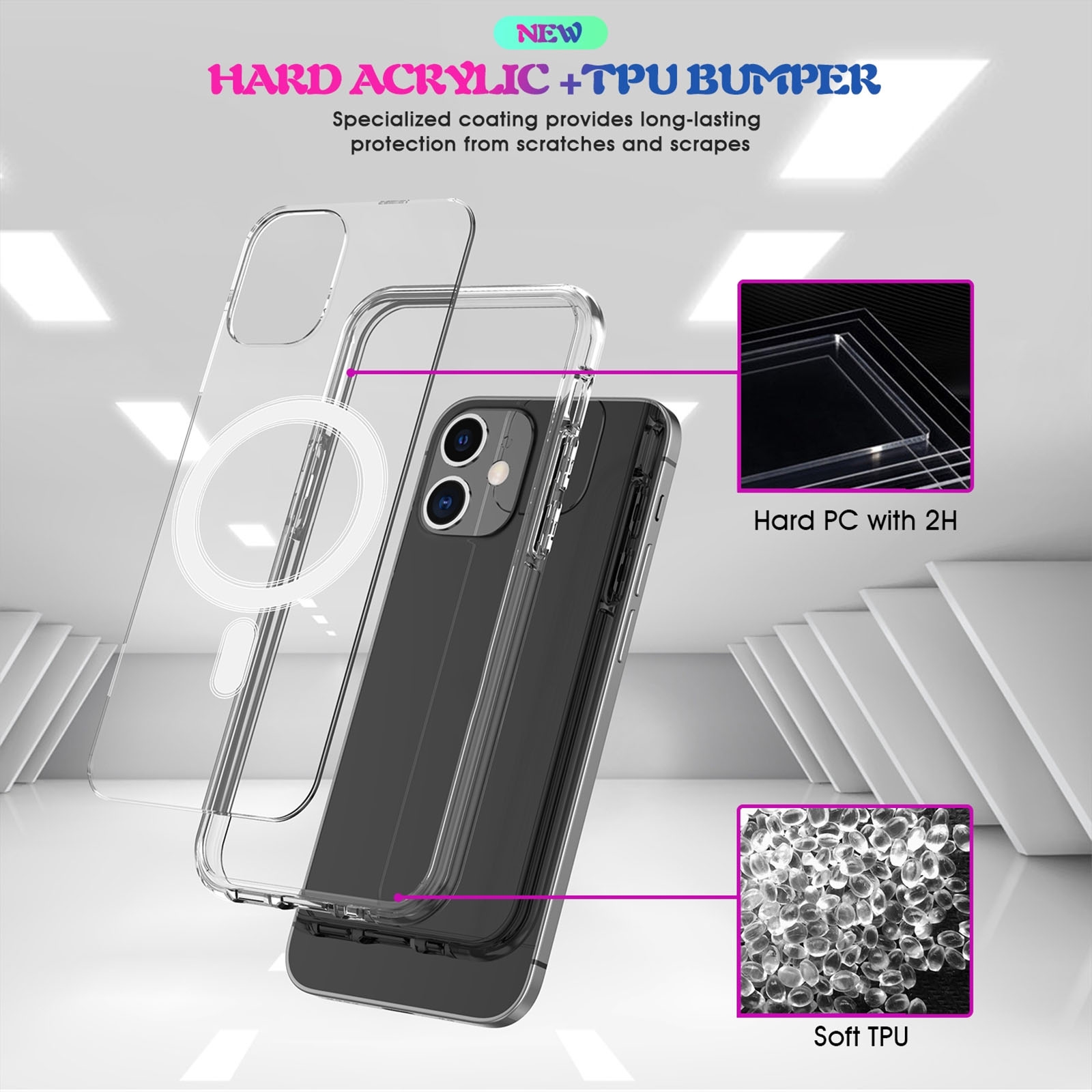 （COD)For iPhone XS Max Magsafe Case Simple Magnetic Ring All-inclusive Clear Crystal Acrylic PC +TPU Shockproof Case. 