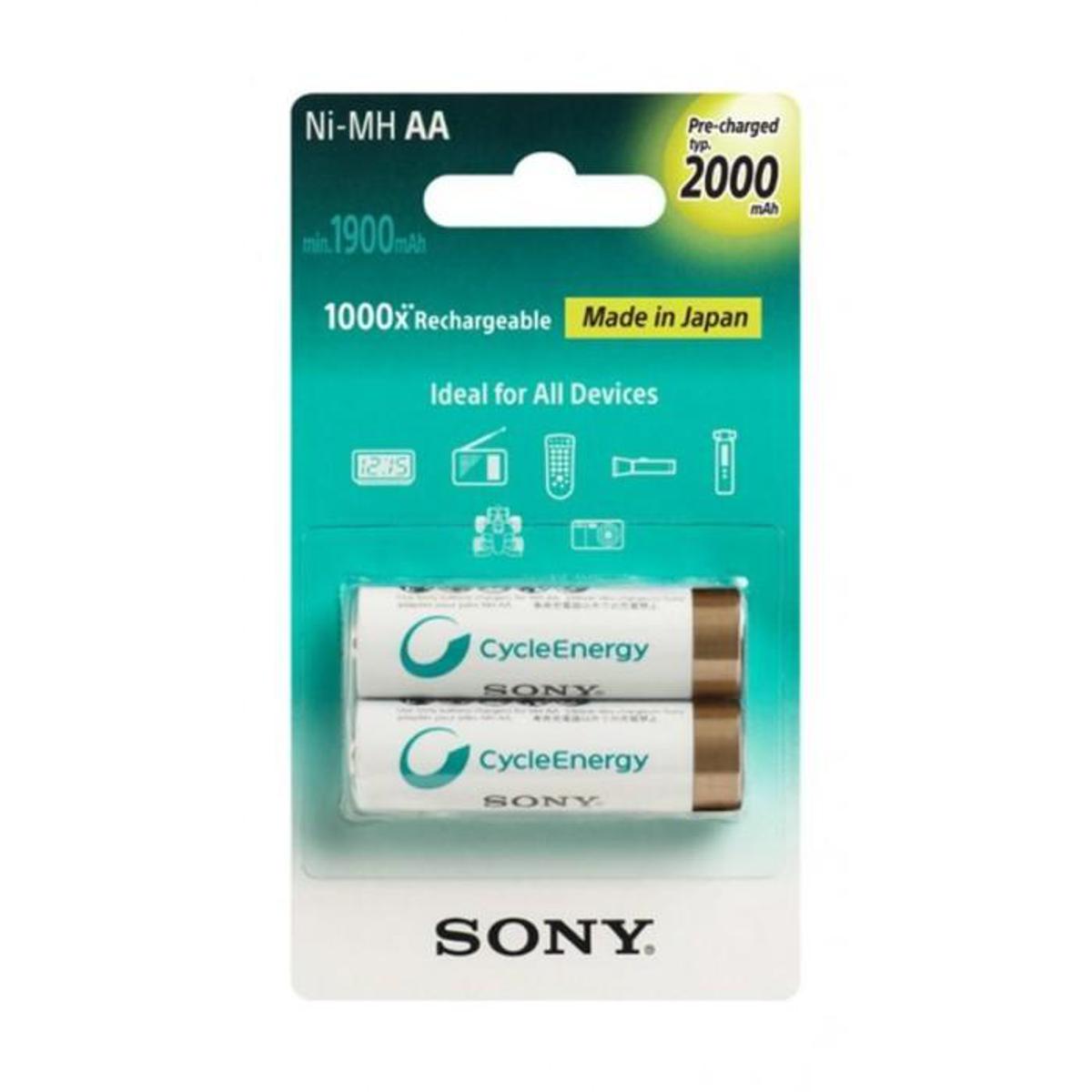 Sony AA Cycle Energy Multi-Use Premium 2Pcs 2000mAh Blister Battery Pack (NH-AA-B2KN) - White, High Quality (Original)