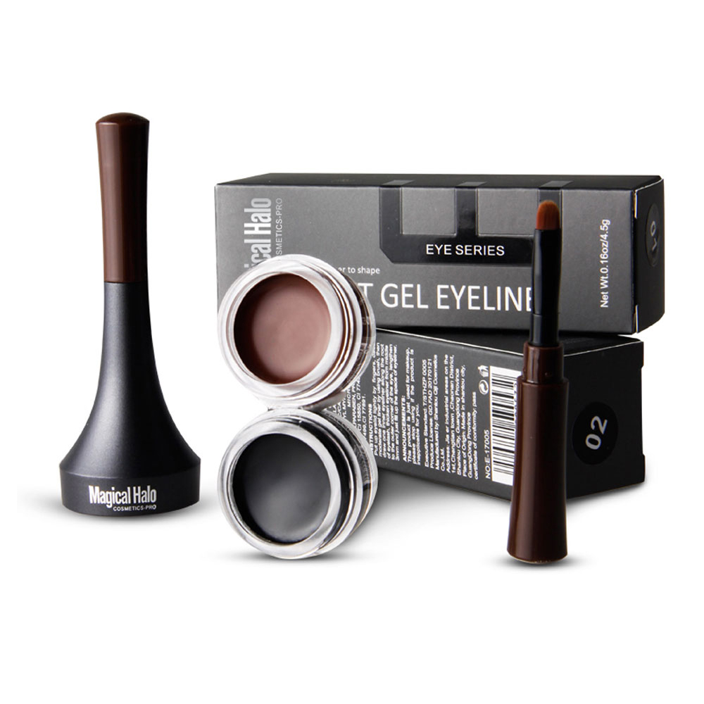 Magical Halo 2 Colors Brown Black Eyeliner Gel Waterproof Smudge-proof Eye Liner Cream with Brush Long-Lasting Brow Makeup Kits BruberryBeE. 