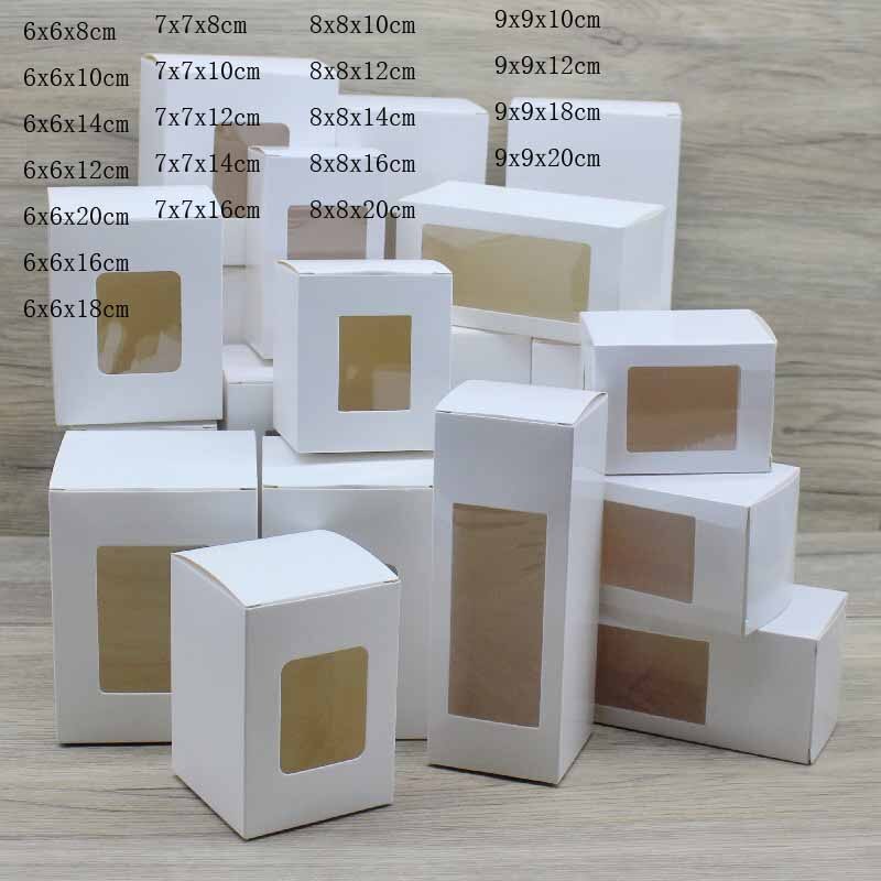Wholesale 50pcs various retangular window box 6x6/7x7x/8X8/9x9xheight paperPackage box kraft white gifts candy jewelry display
