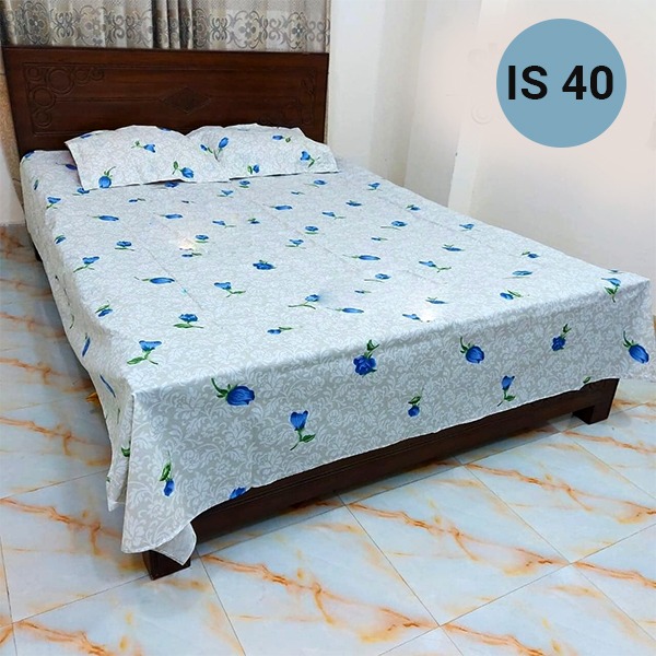 Double (King) Size Bedsheet Cotton Blend Fabric grey Multicolor Print with two Pillow Covers IS 40