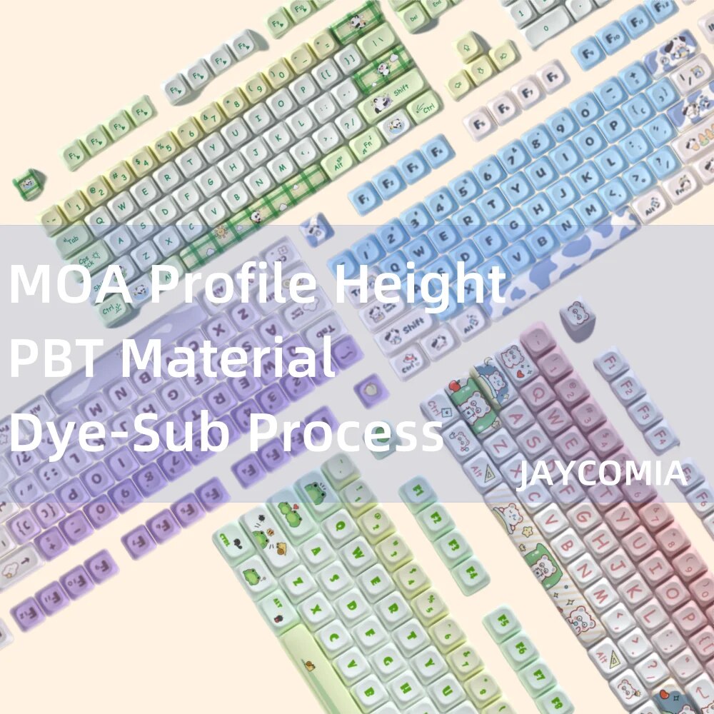 JCM MOA Profile PBT Keycaps 140 Keys Cow Theme White Blue Keycap Drunk Deer A75 for Mechanical Gaming Keyboard
