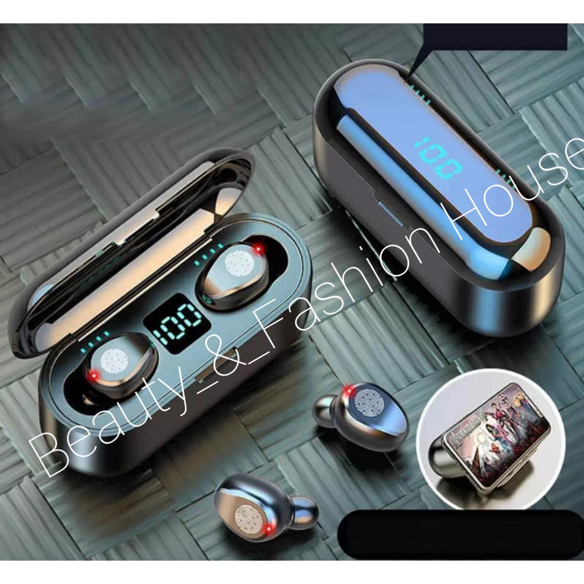 F9 Bluetooth Earphone V5.0 TWS Wireless Earphone LED Display Sports Wireless Headset With Microphone - Black
