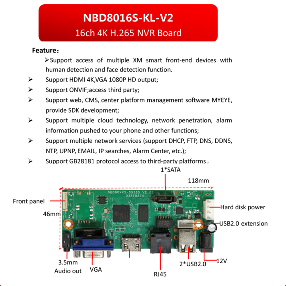H265/H264 16CHx4K 5MP NVR Network Digital Video Recorder 1 SATA Cable for Motion Detection P2P XMEYE Security. 