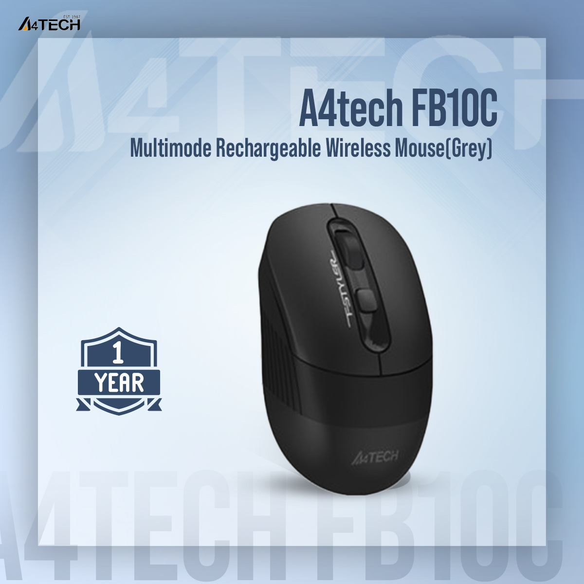 A4tech FB10C Multimode Rechargeable Wireless Mouse - Bluetooth + 2.4G - Connects upto 3 Devices - 1200 to 2400 DPI - Type C Charging - For PC/Laptop/Tablet/Smart TV - Grey/Blue/Green/Pink