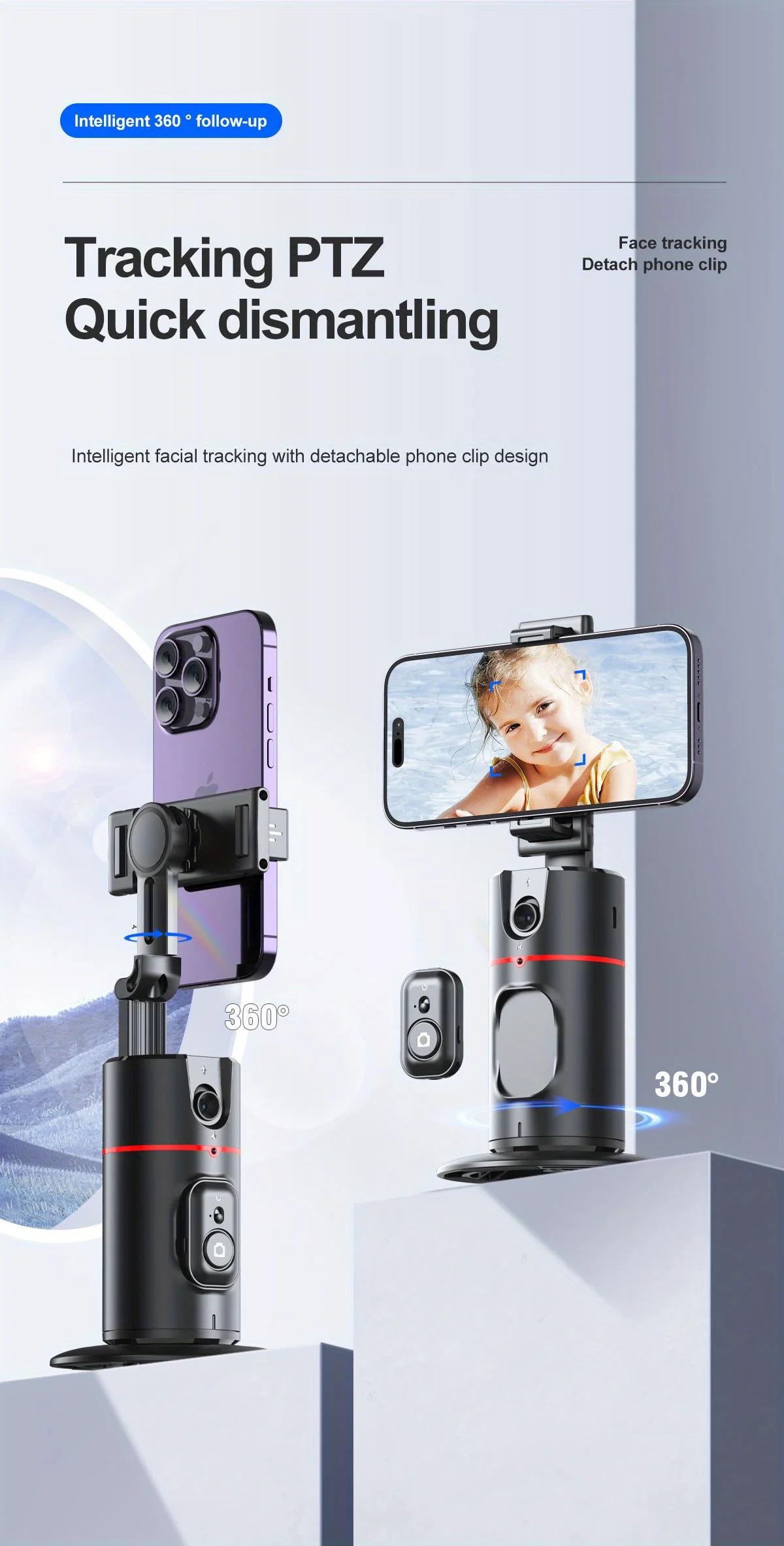 New P02 Auto Face Tracking Tripod Auto Tracking Phone Holder Horizontal and Vertical Screen Switching 360° Rotating Phone Holder. 