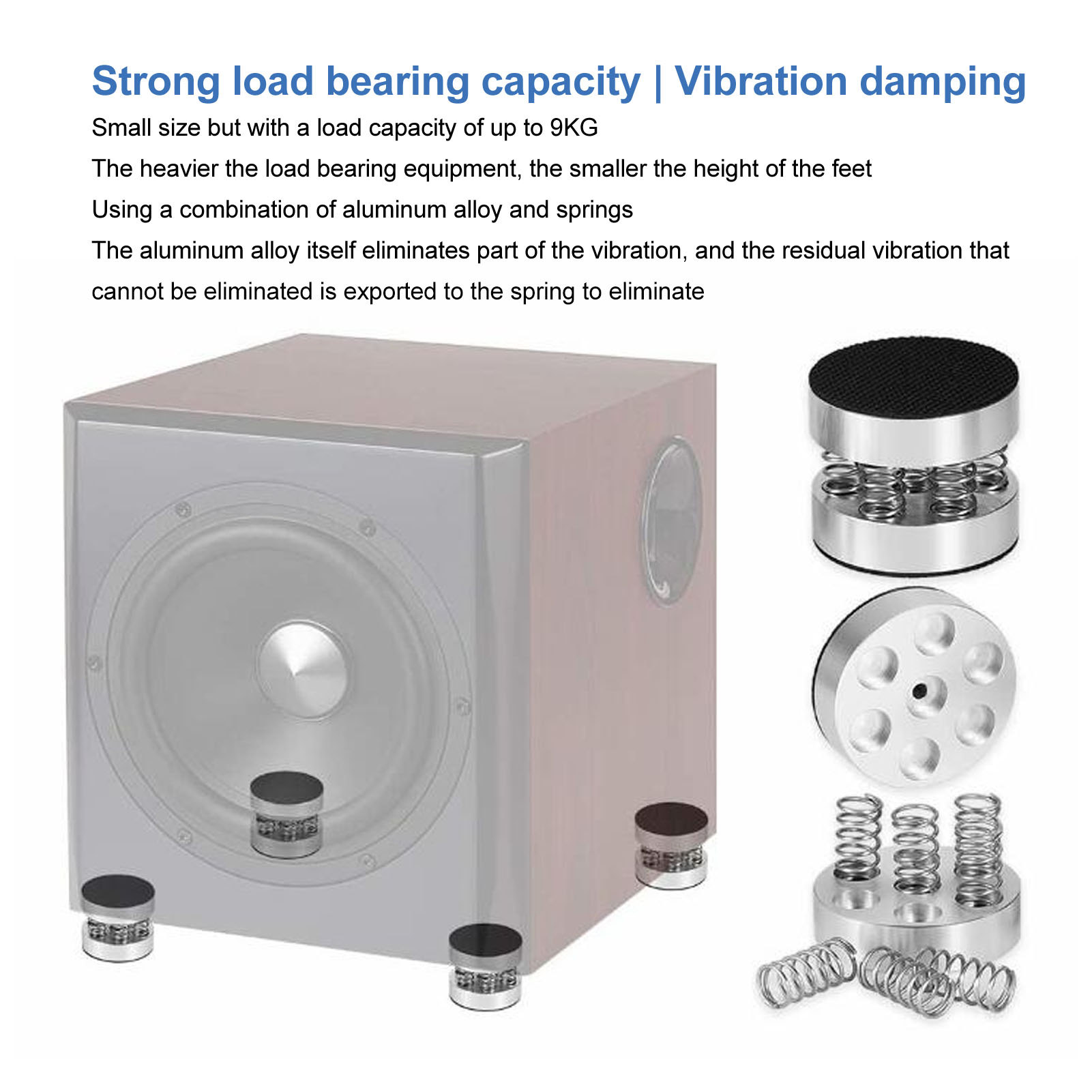 Isolation Stand Feet, Shock Absorption Reduce Resonance Generation Aluminum Alloy Spring Speaker Spikes Isolation Stand Easy To Install  for Amplifier. 
