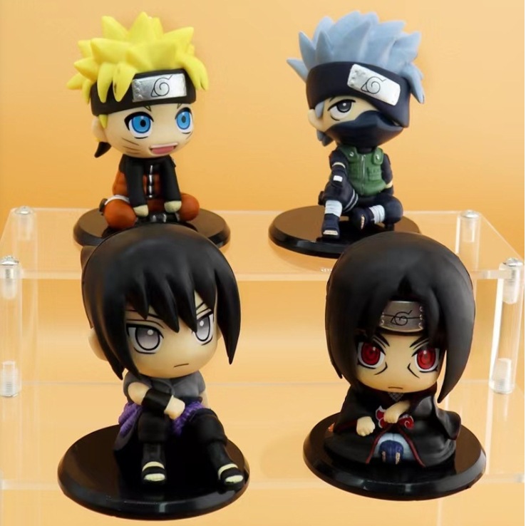 Naruto figure full set model doll Q version seated Naruto Sasuke Kakashi ornament blind box. 