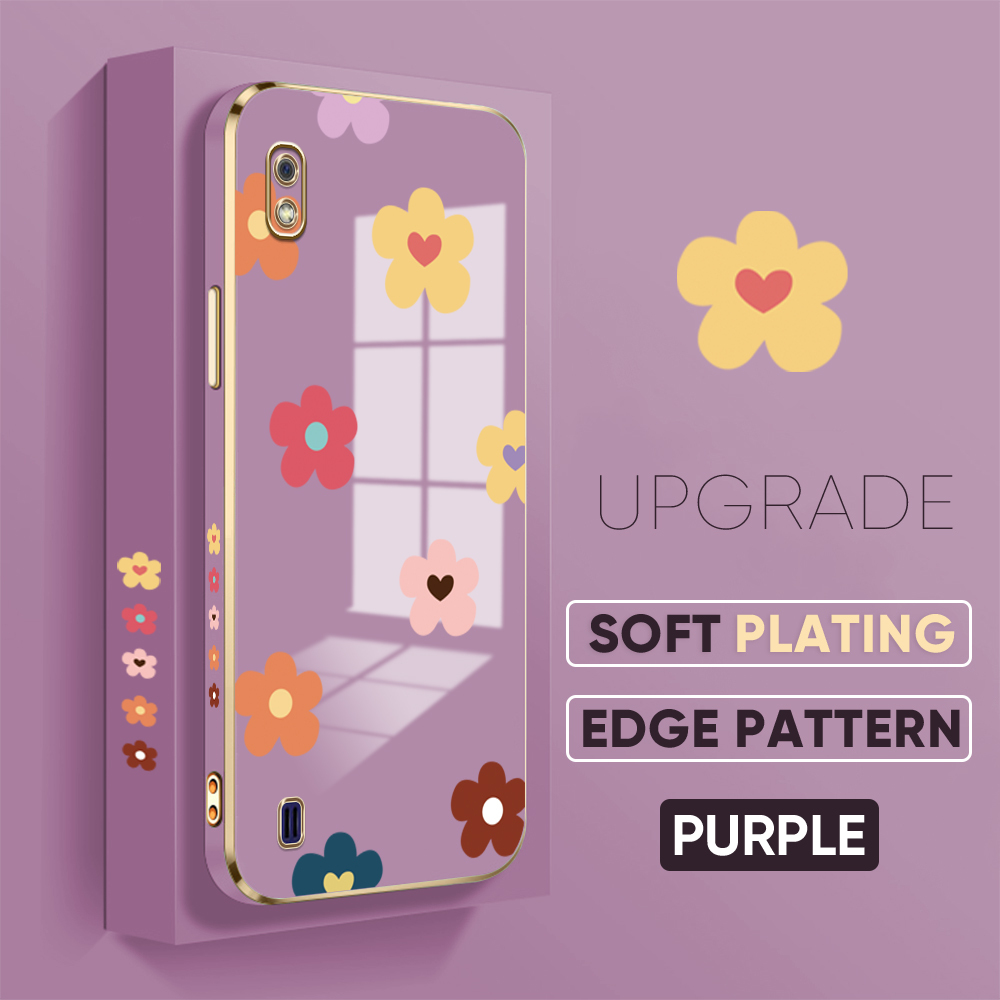 Jizetin (Free Lanyard) for Samsung Galaxy A10 Back Cover Falling Flowers Luxury 6D Plating Case Side Pattern Soft Silicone Square Mobile Phone Cases. 