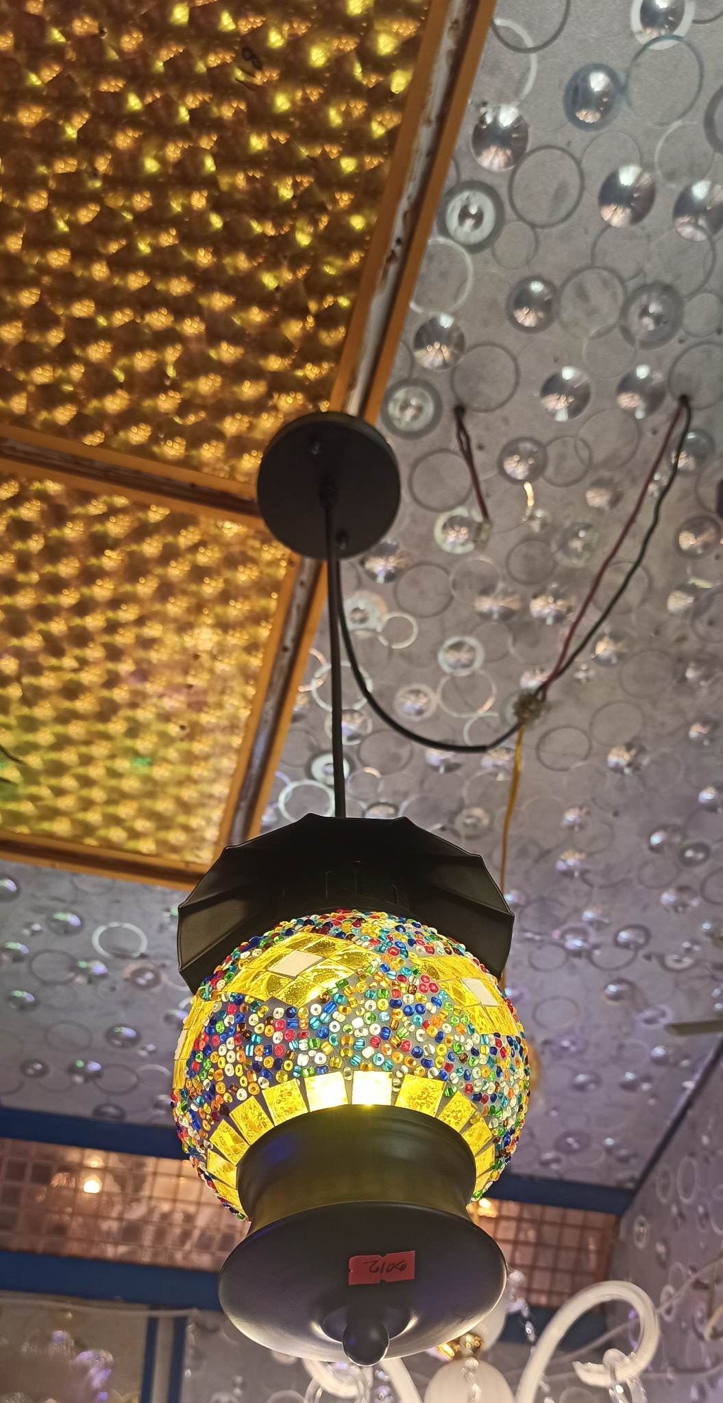 Turkish Mosaic Ceiling Hanging Lamp with a Big Size Globe Moroccan Pendant Light Asylove 100% Handmade in Turkey. 