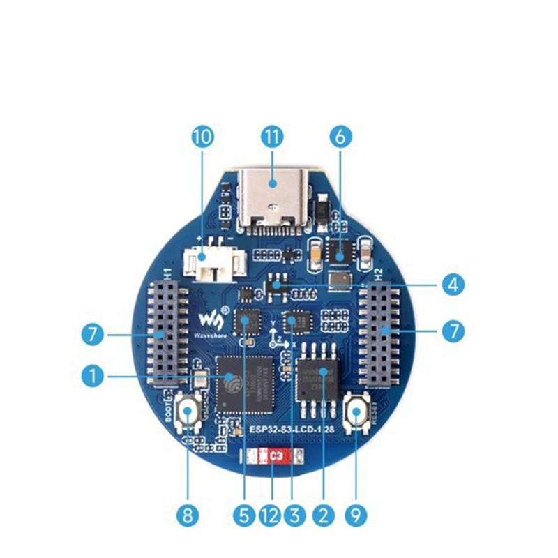 1 PCS ESP32-S3 Development Board, Integrates GC9A01 Display Driver Chip, 32-Bit LX7 Dual-Core Processor, Black ABS 1.28Inch IPS LCD. 