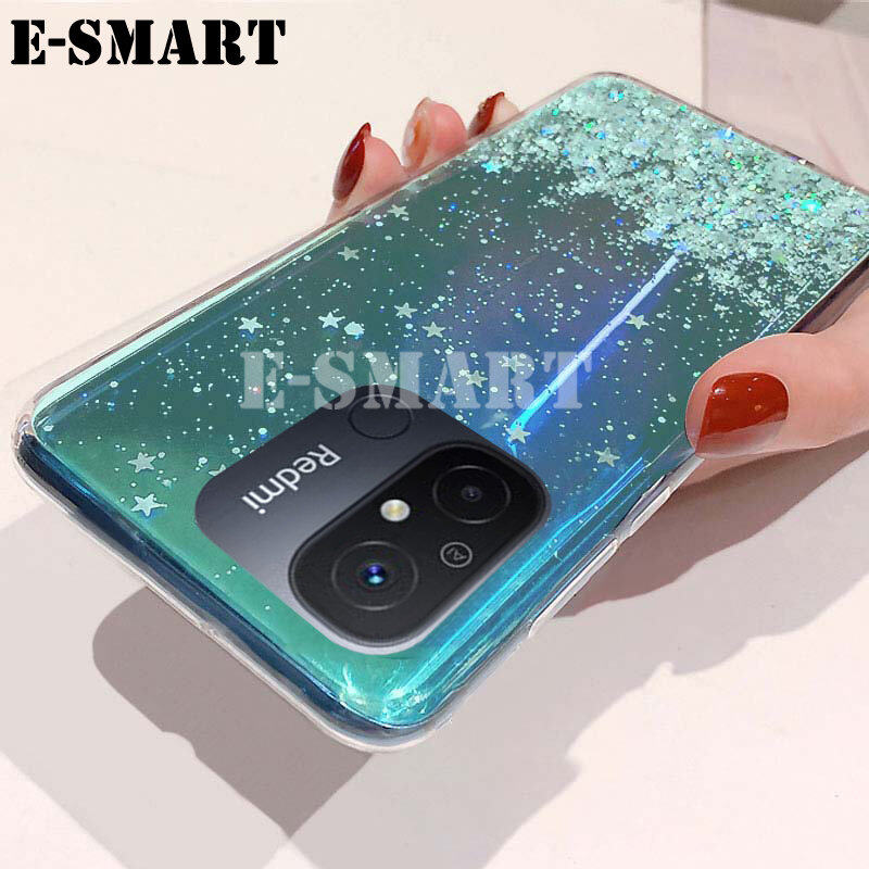 New Case For Xiaomi Redmi 12C Back cover Glitter Bling Sequins Cases for Redmi 12C cases Starry Sky Transparent Soft Casing Full Stars Moon