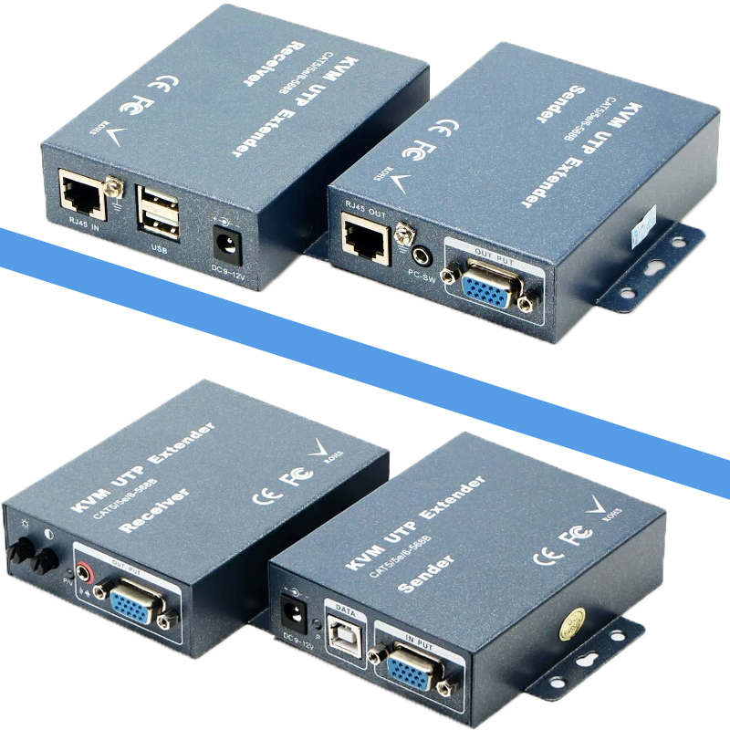 Super Quality 330ft VGA + Stereo Audio + USB Signal KVM Extender Over Cat5 Cat5e Cat6 RJ45 Cable No Delay Loss VGA Transmitter. 