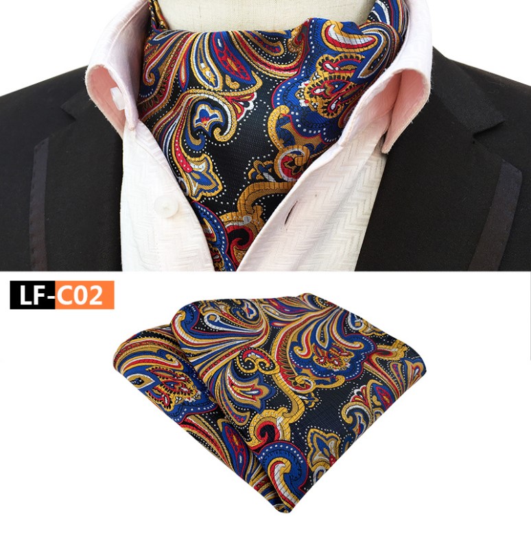 2Pcs/Set Luxury Paisley Silk Floral Ascot Ties & Handkerchief For Men Suit Wedding Party Suit Accessories With Pocket Square