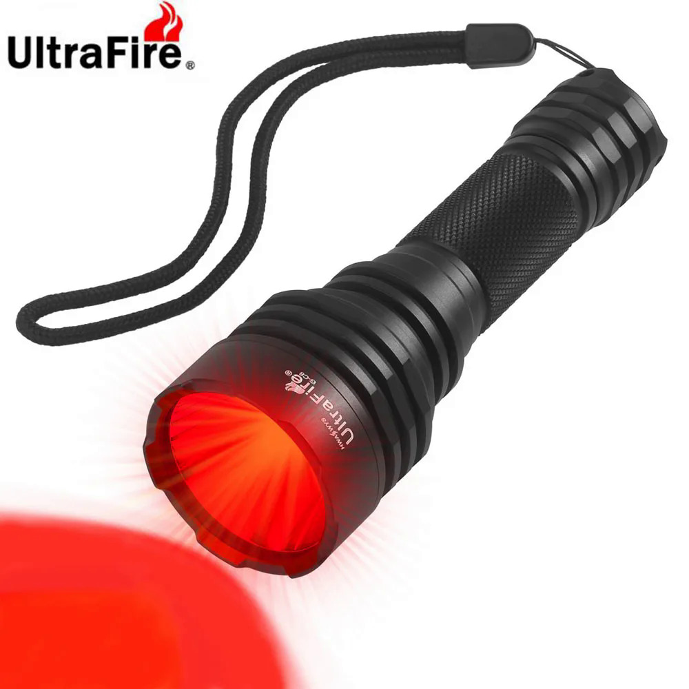 Ultrafire C8 led outdoor strong red light flashlight using 18650 handheld manual torch for tactical hunting waterproof lantern