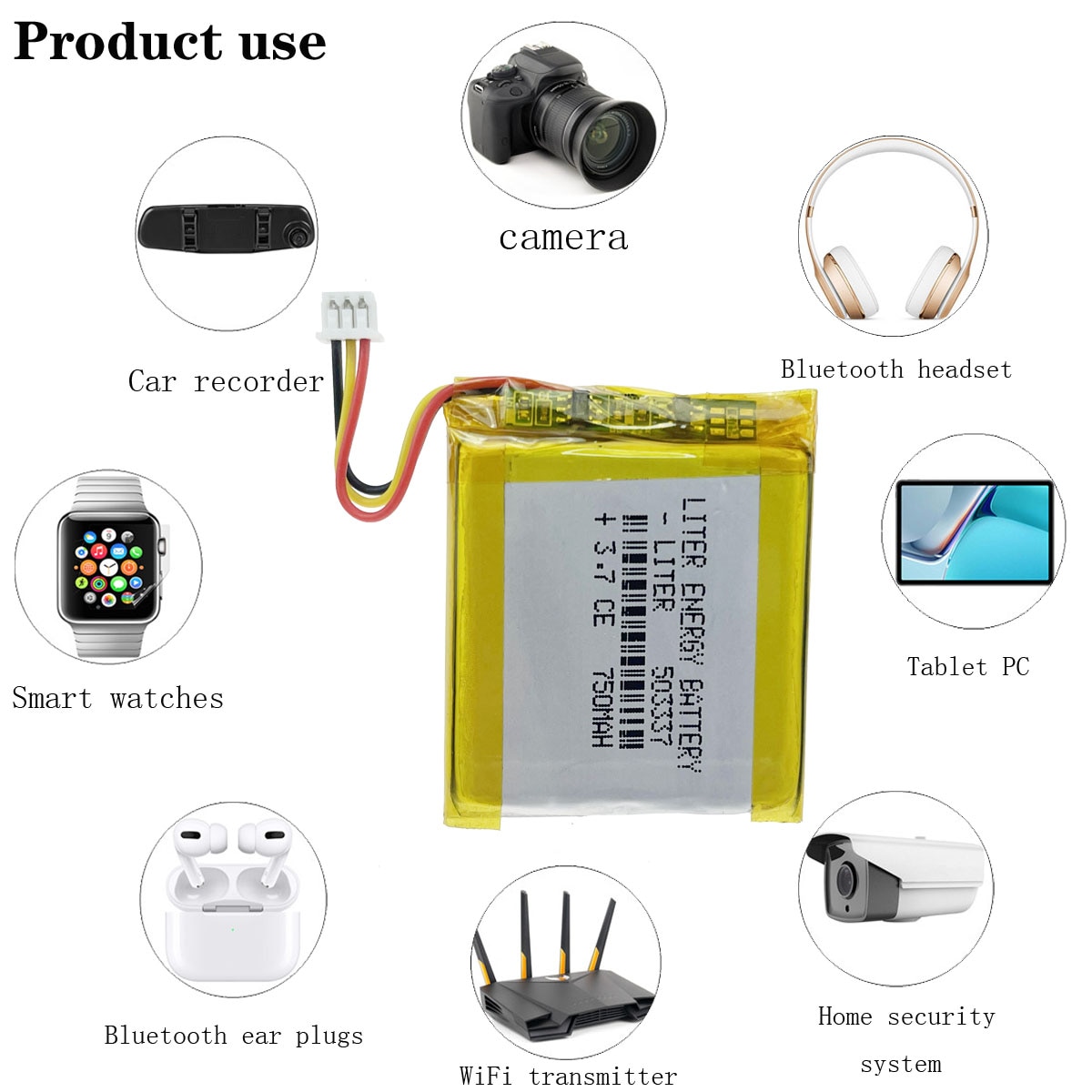 Baby Monitor 3.7V 750mAh 503337 Polymer Lithium Battery For Mp3 Mp4 Smart Watch Speaker Angeleye Ae210 Video EU053337P