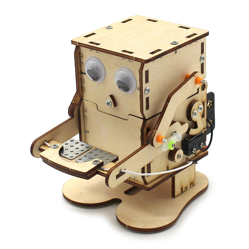 Robot Eating Coin Wood DIY Model Teaching Learning Stem Project Kit for Kid Science Experiment Wooden Assembly Kit Wood 1Set