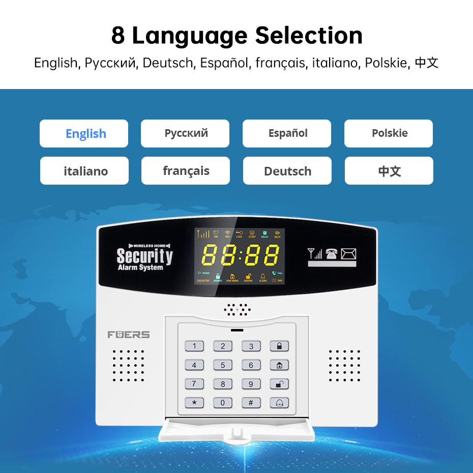 Fuers W214 4G WIFI Tuya Smart Alarm System Wireless Burglar GSM Smart Home Security Alarm Control LCD Display IP Camera. 