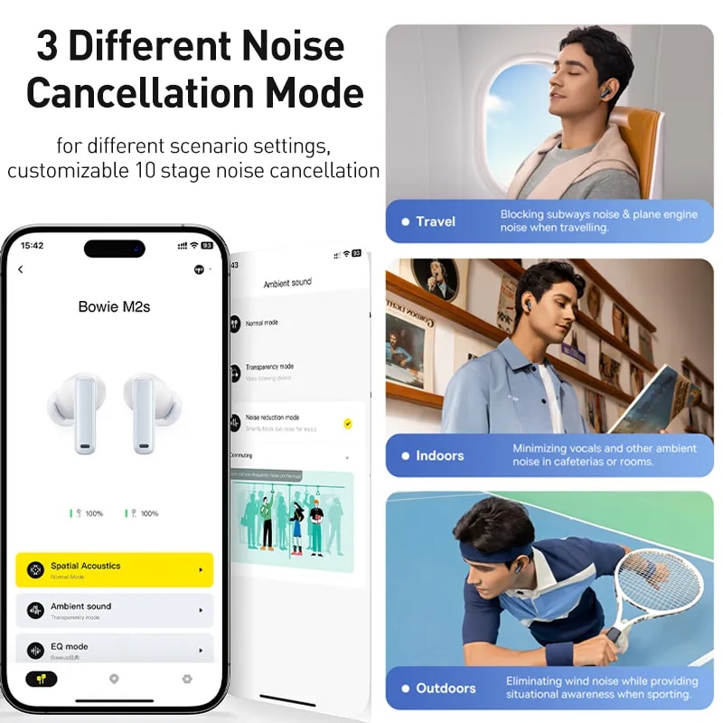 Baseus Bowie M2s ANC Earphone Bluetooth 5.3 Active Noise Cancellation -48dB Wireless Headphone Support 3D Spatial Audio Earbuds. 