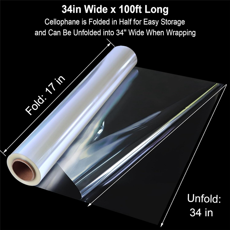 Clear Cellophane Wrap Roll 34In X Extra Wide Clear Wrapping Paper,Transparent Thicker Clear Cellophane Paper. 