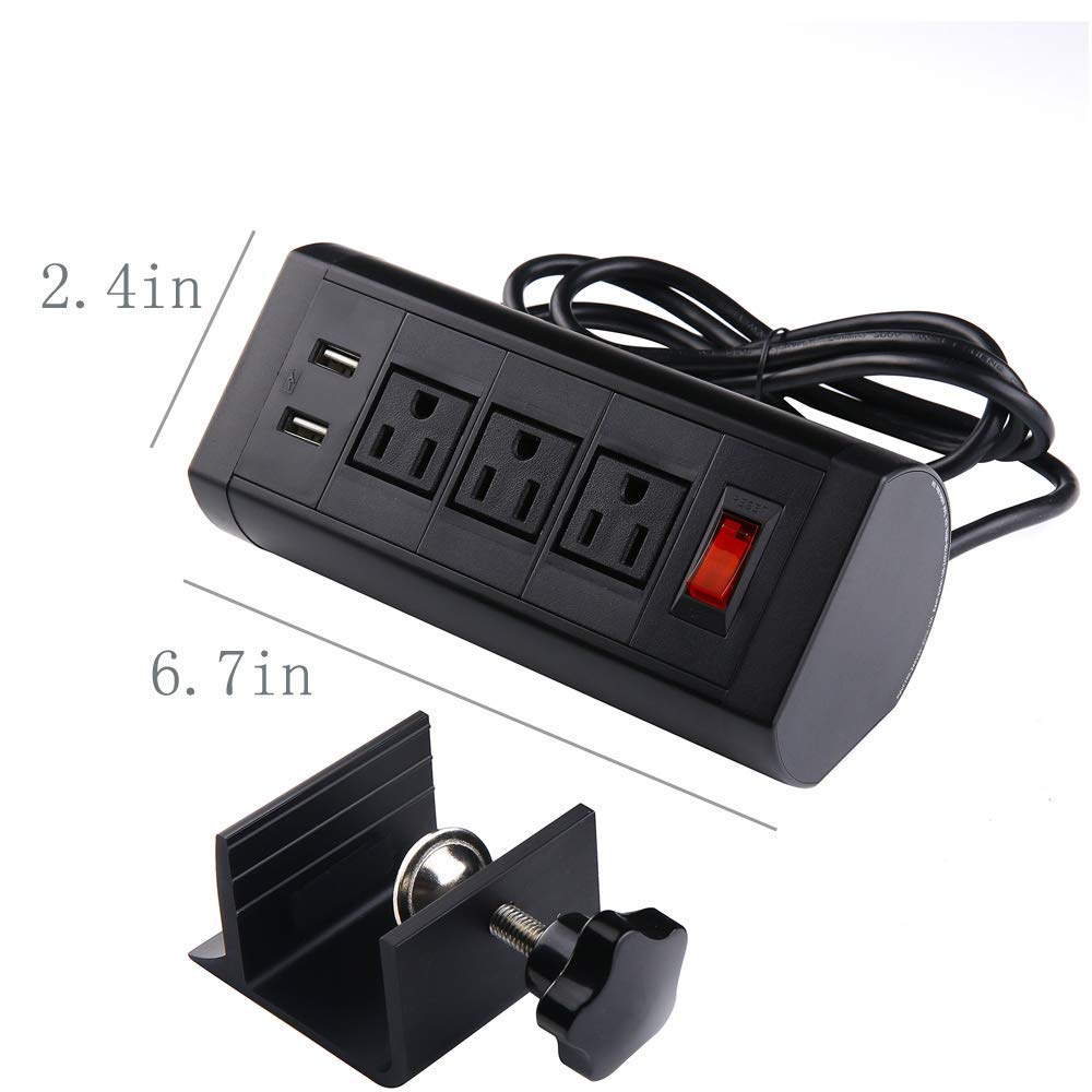 Table Clamp Mount Power Outlet USB,Surge Protector Power Strip,Desktop Power Center Work Surface Portal Built in Break Switch. 