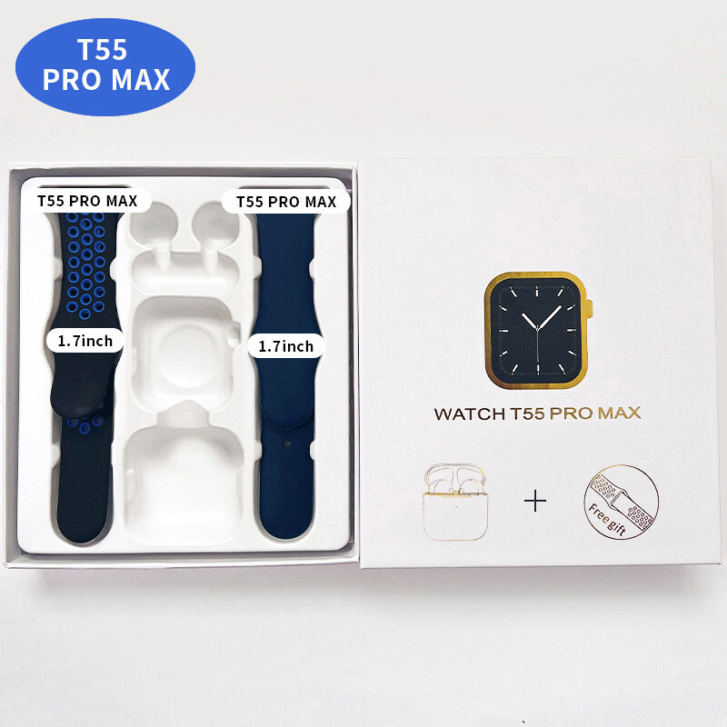 FREE Shipping CODGift Box Smart Watch T55 Pro Max with Pro 4 Earphones Hot Selling Call Heart Rate Fitness Tracker Samsung Huawei Xiaomi Smart Watch. 