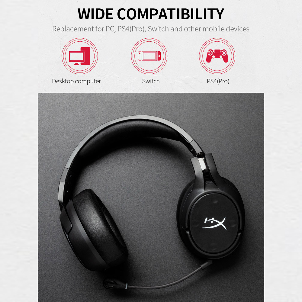 HXSJ Kingston HyperX Cloud Flight S 2.4G Wireless Gaming Headset with Virtual 7.1 Surround Sound Support Qi Wireless Charging. 