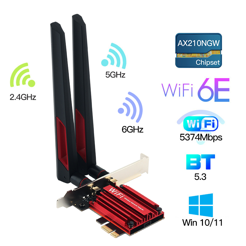 3000Mbps WiFi6E AX210 Bluetooth 5.3 Dual Band 2.4G/5GHz/6GHz WiFi Card 802.11AX/AC PCI Express Wireless Network Card Adapter PC. 