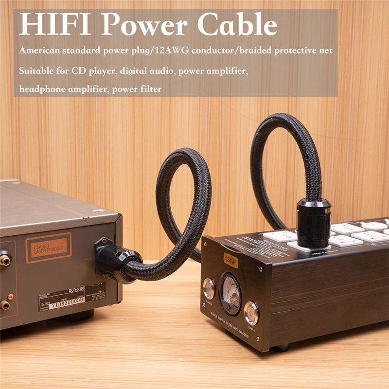 12AWG Hi-End HiFi Audio Universal AC Power Cable Power Cord for Digital Player Power Amplifier US Plug 1 Meter/3.28Ft. 