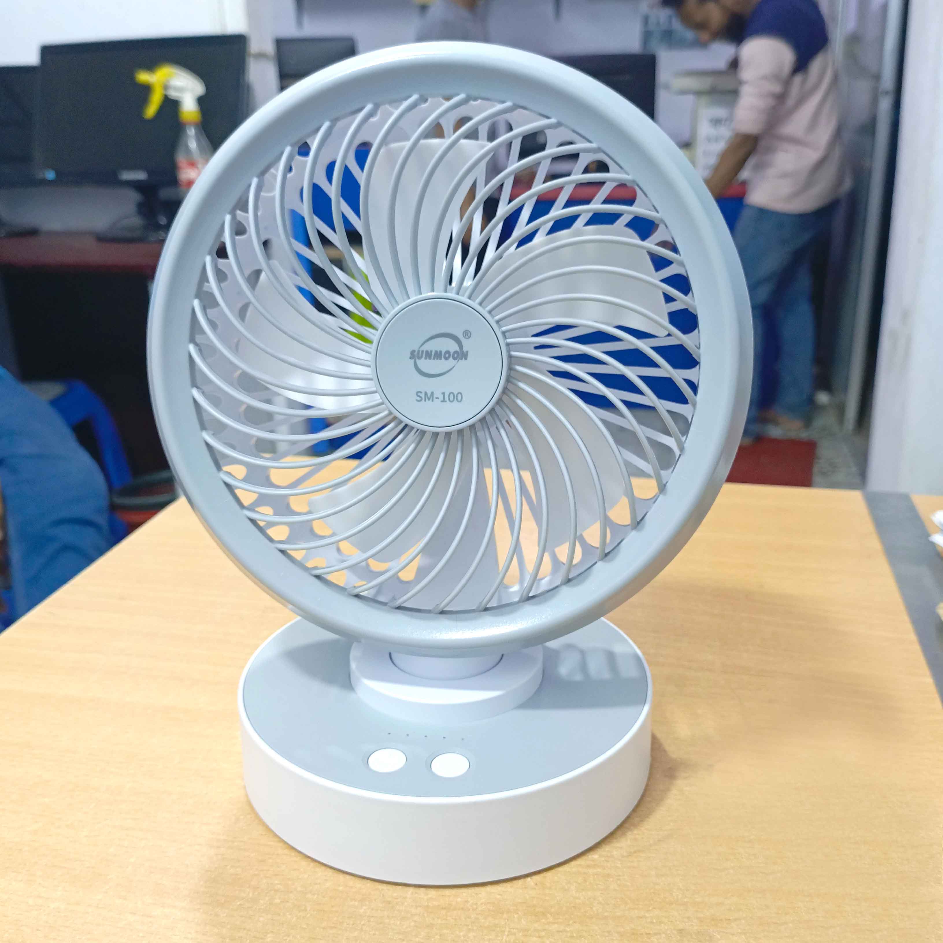 SUNMOON SM-9000 Rechargeable Mini Fan - 3.5 Hours Nonstop Mini Table Fan - Rechargeable Multiple Modes Portable Desk Fan - Strong Wind Left to Right Oscillating Angle