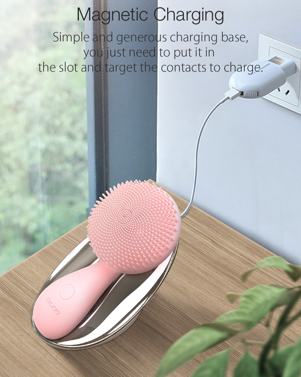 DIGOO SJ01 Silicone Ultrasonic Facial Cleansing Brush Face Body Cleanser 4 Function Modes with Rotating Magnetic Beads Skin Rejuvenation Deep Cleaning. 