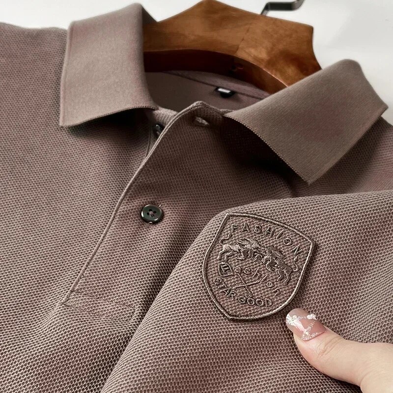 Hight Quality Horse Badge Embroidery Men's Polo Shirt Winter Long Sleeve Business Casual Man Polo Shirts From Luxury Brands. 