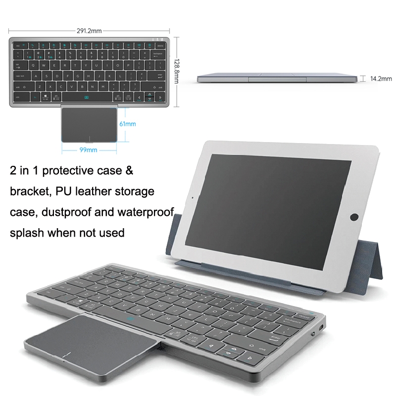 KF8700 78 Keys Hidden Touchpad Portable Computer Wireless Bluetooth Keypad With PU Leather KF8700 (Black). 