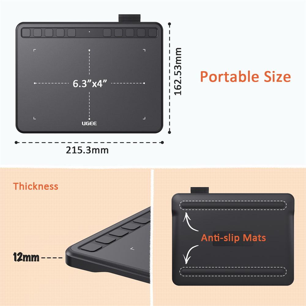 UGEE S640 Drawing Tablet 6.3 inch Graphics Tablet Tilt 60° Pen Tablet Digital Art Pad 8192 Level for OSU Android Windows Mac PC. 